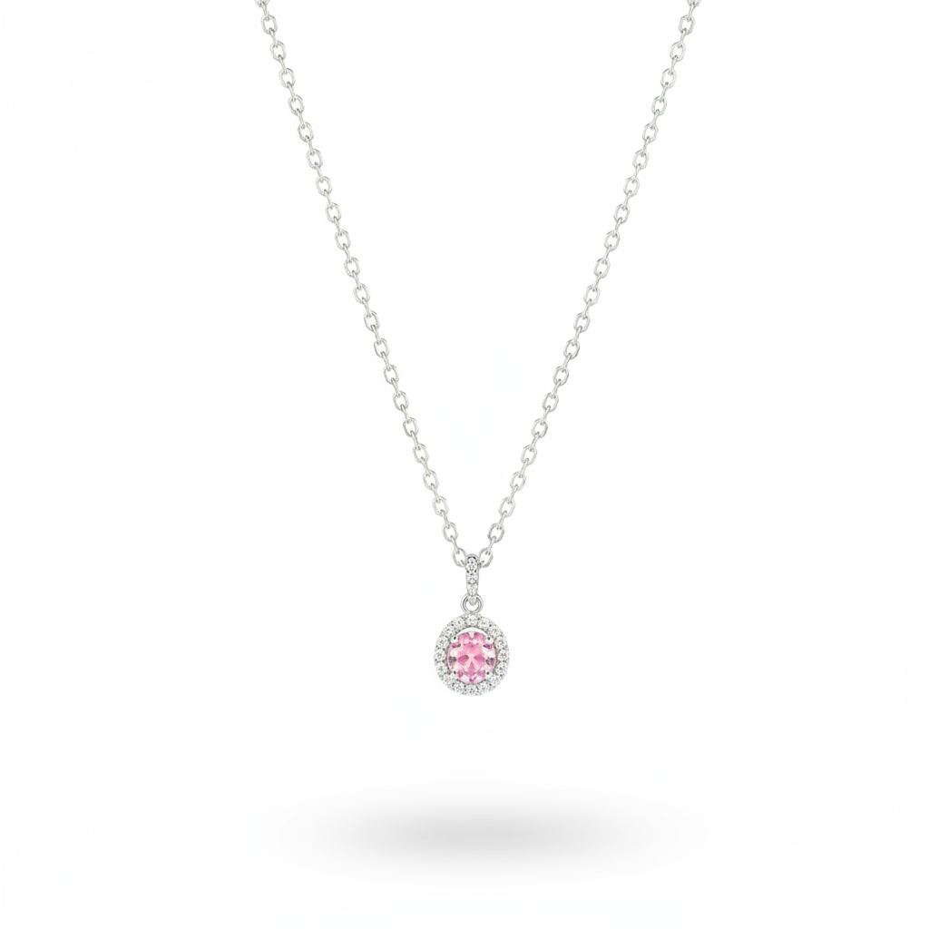Ruhani 925 Sterling Silver Pink Zircon Halo Pendant Necklace
