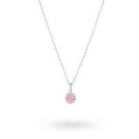 Ruhani 925 Sterling Silver Pink Zircon Halo Pendant Necklace