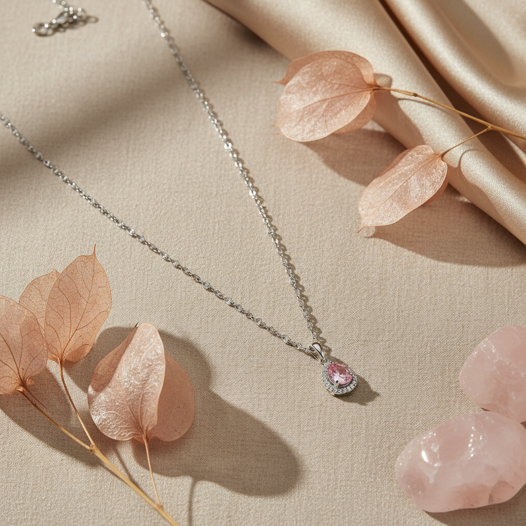 Ruhani 925 Sterling Silver Pink Zircon Halo Pendant Necklace