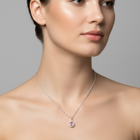 Ruhani 925 Sterling Silver Pink Zircon Halo Pendant Necklace