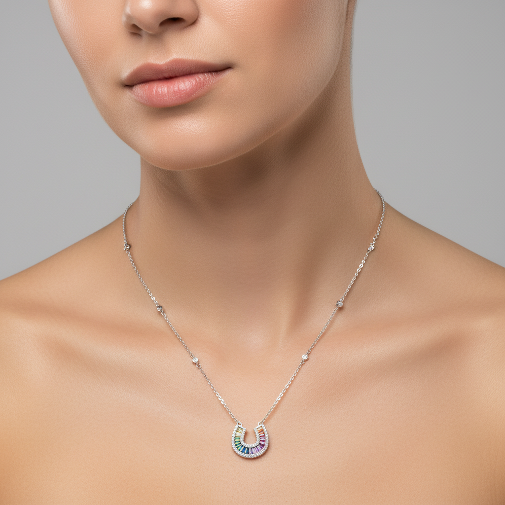 Saubhya 925 Sterling Silver Lucky Horseshoe Necklace