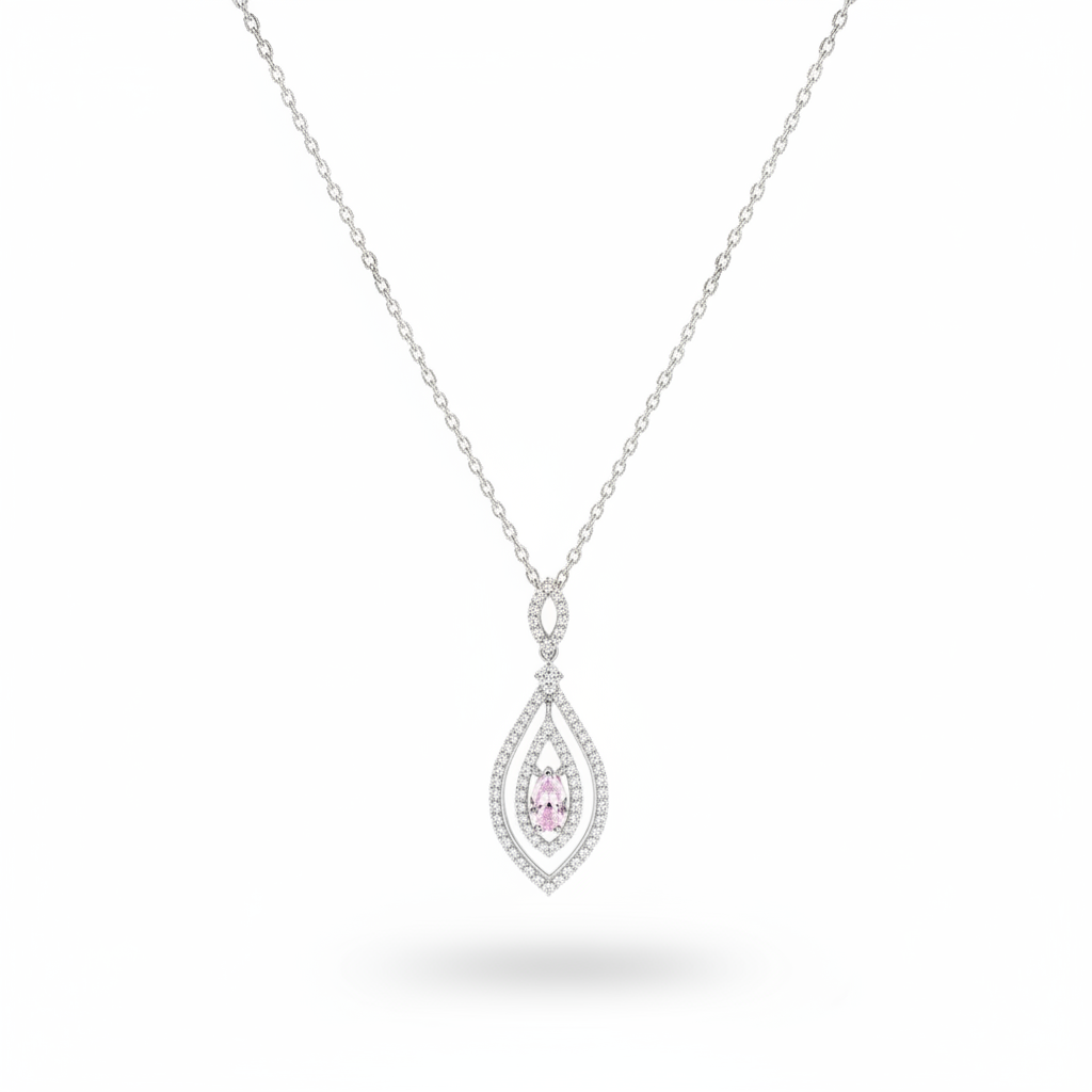 Tvesha 925 Sterling Silver Pink Zircon Drop Necklace