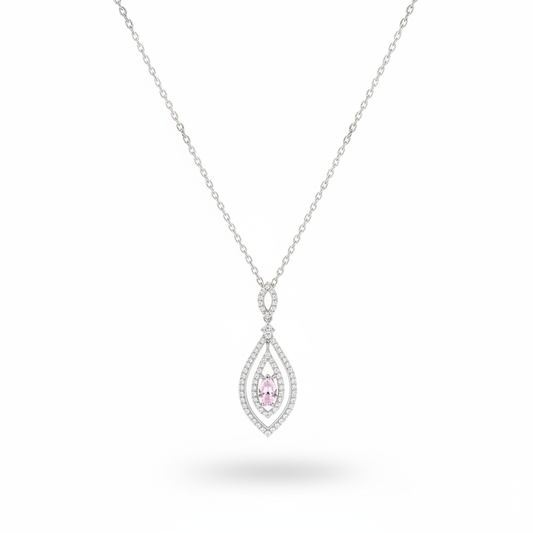 Tvesha 925 Sterling Silver Pink Zircon Drop Necklace