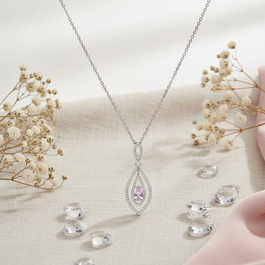 Tvesha 925 Sterling Silver Pink Zircon Drop Necklace
