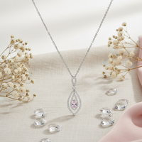 Tvesha 925 Sterling Silver Pink Zircon Drop Necklace