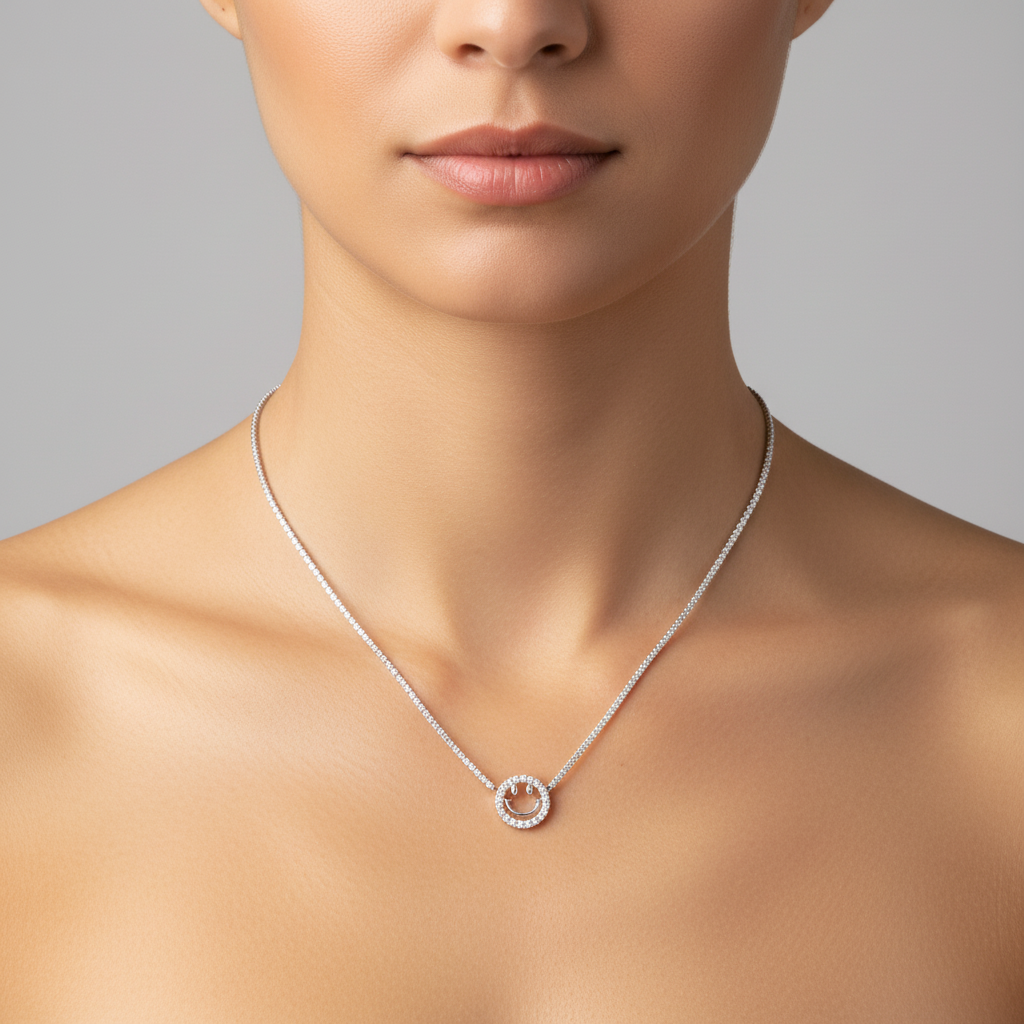 Hasini 925 Sterling Silver Smiley Necklace
