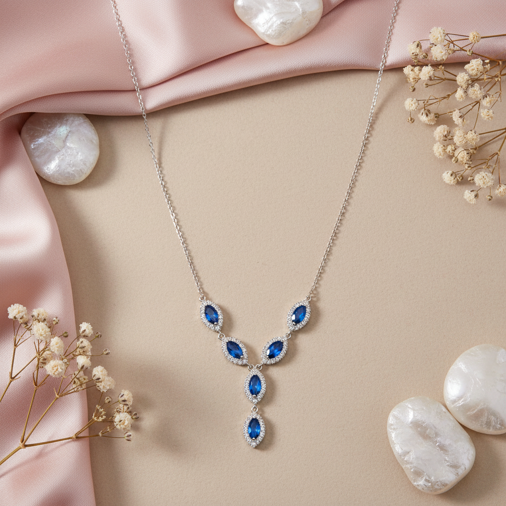 Yamika 925 Sterling Silver Blue Zircon Necklace