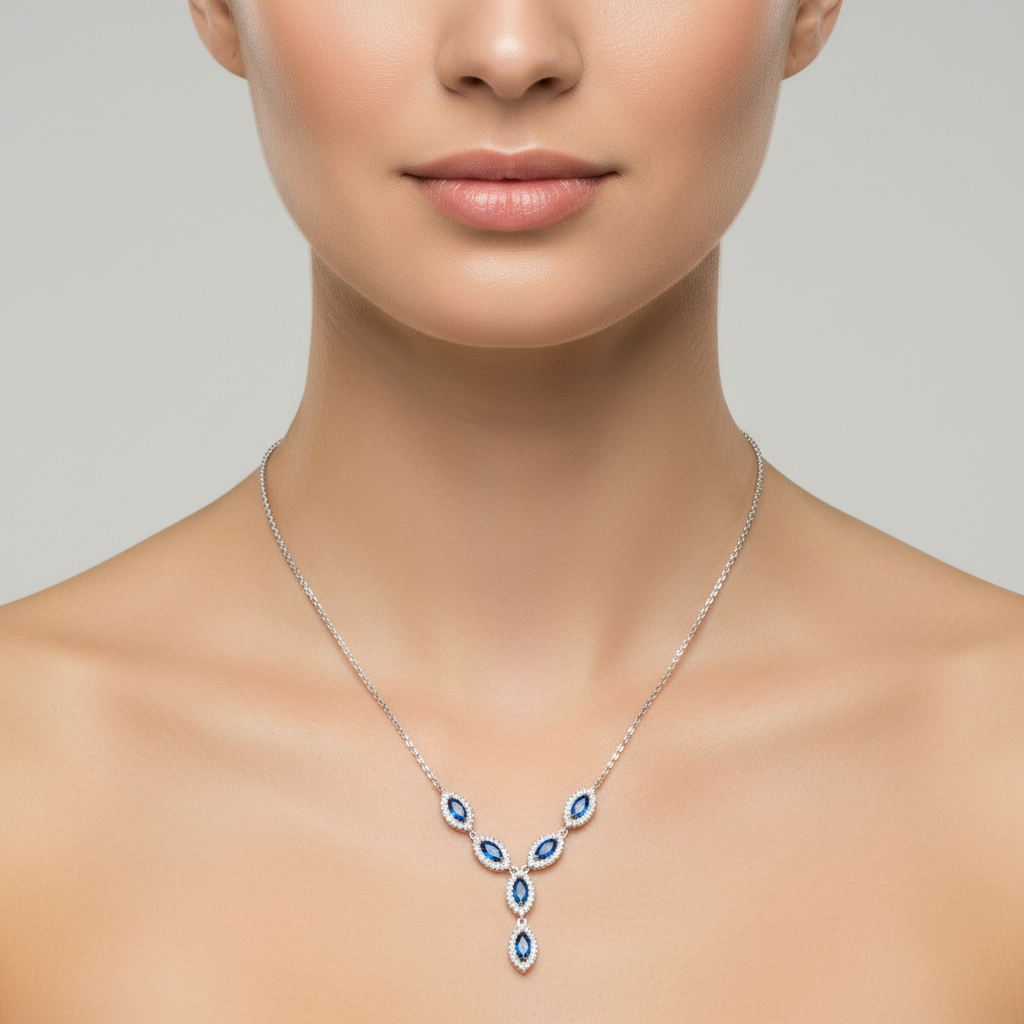 Yamika 925 Sterling Silver Blue Zircon Necklace