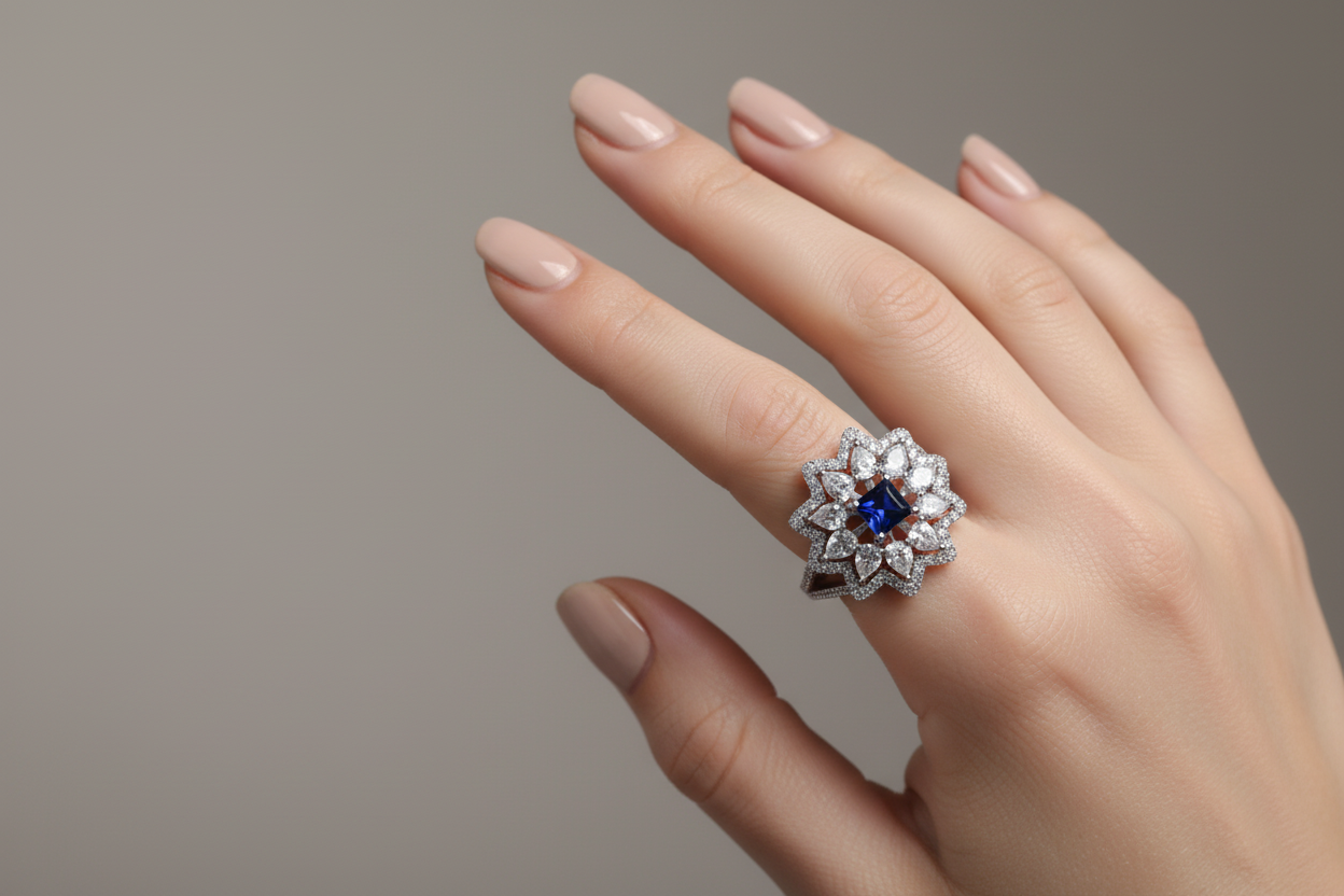 Silver Sapphire Bloom Ring