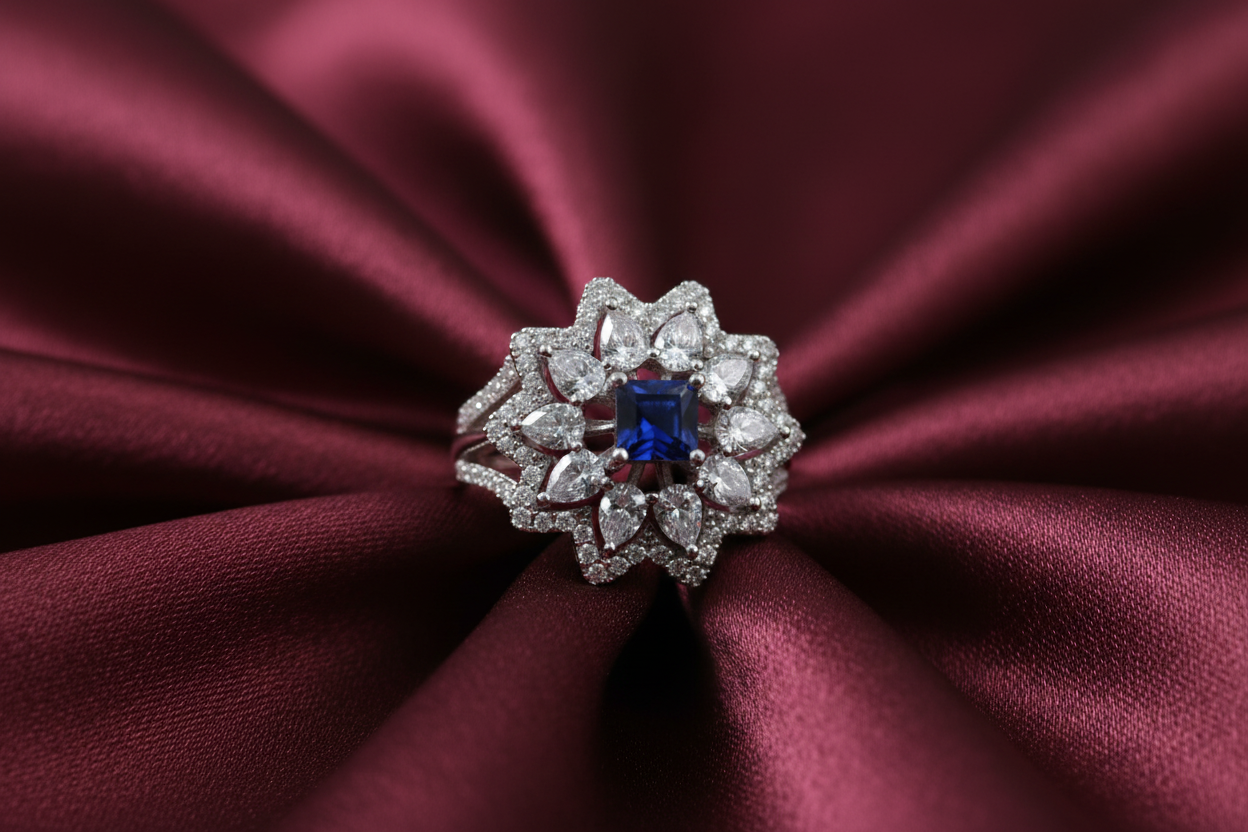 Silver Sapphire Bloom Ring