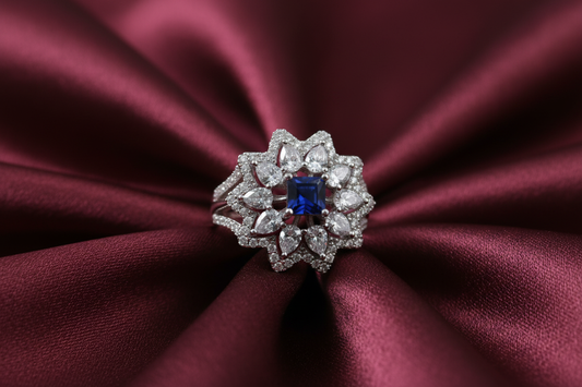Silver Sapphire Bloom Ring