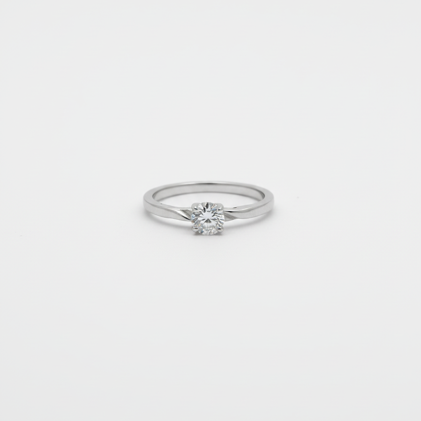 Classic Silver Solitaire Ring with Round-Cut Crystal For Women