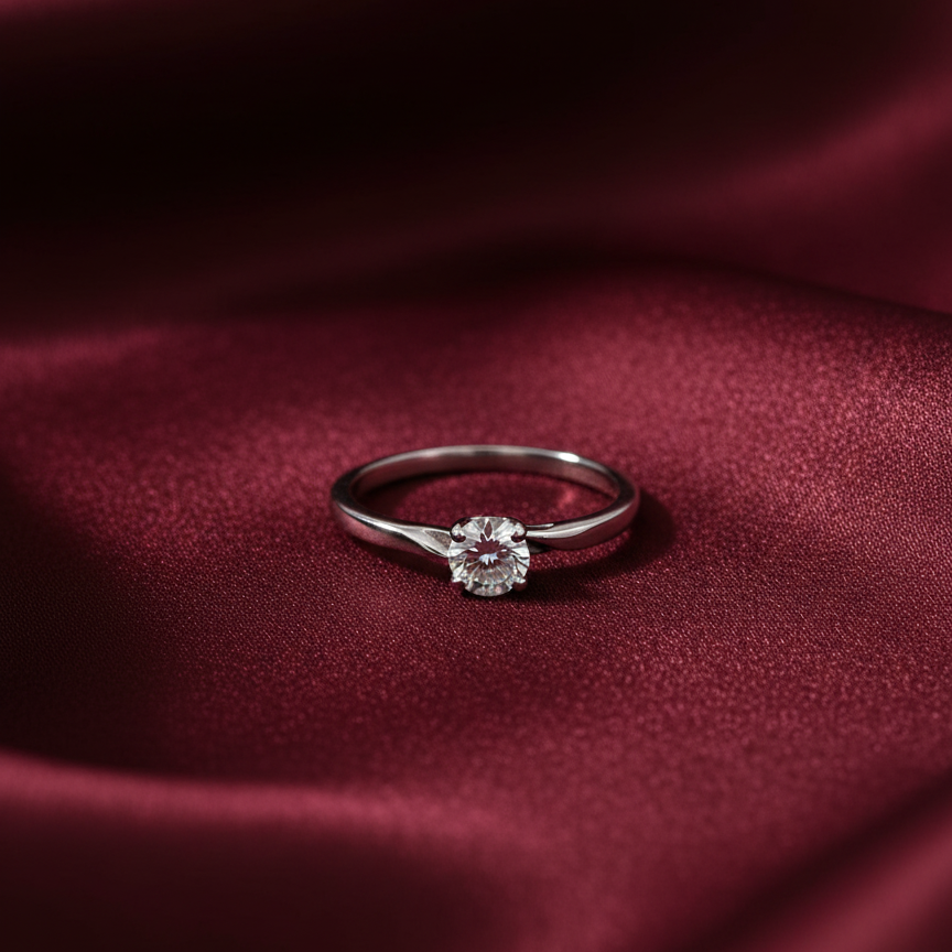 Classic Silver Solitaire Ring with Round-Cut Crystal For Women
