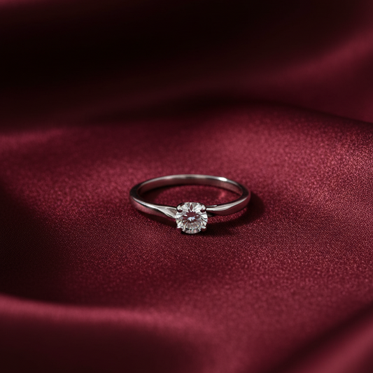 Classic Silver Solitaire Ring with Round-Cut Crystal For Women