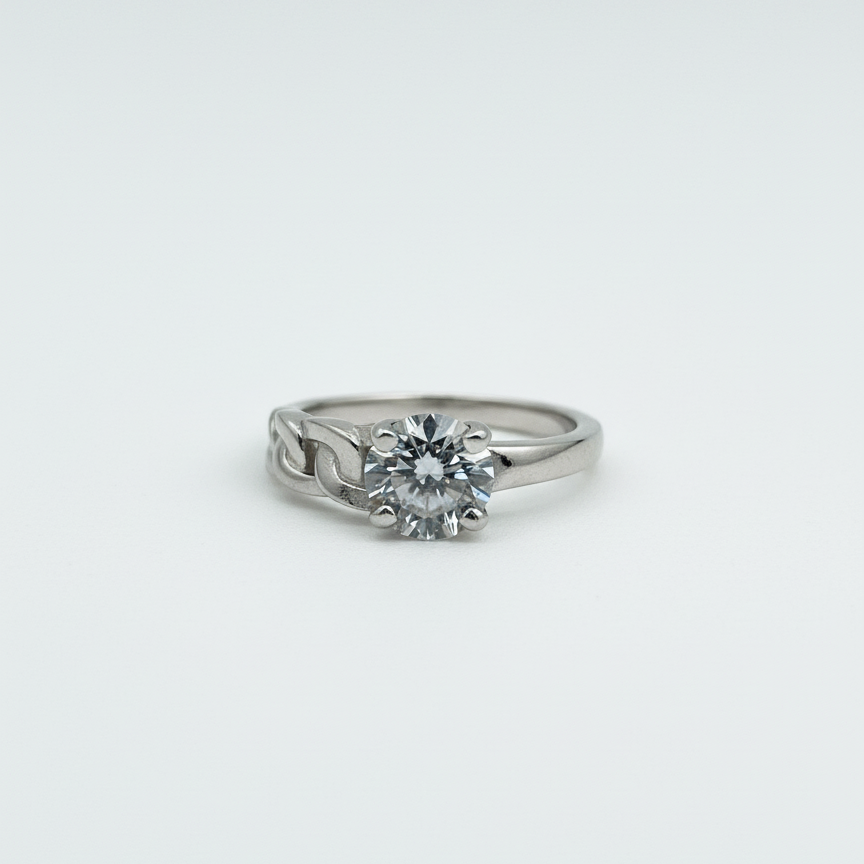 Silver Plated with Round-Cut Crystal Engagement Ring For Women