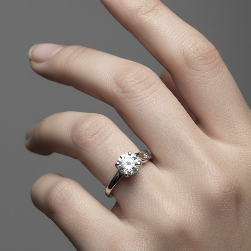 Silver Plated with Round-Cut Crystal Engagement Ring For Women
