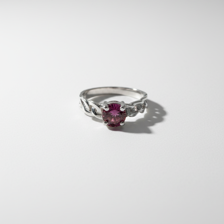 Radiant Blossom Silver Plated with Pink Crystal Ring For Women
