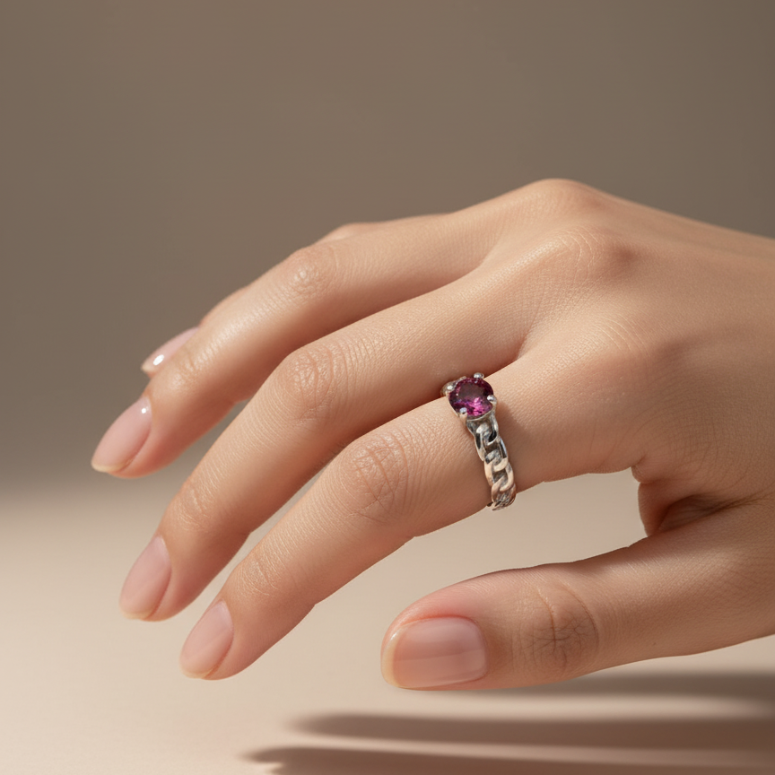Radiant Blossom Silver Plated with Pink Crystal Ring For Women
