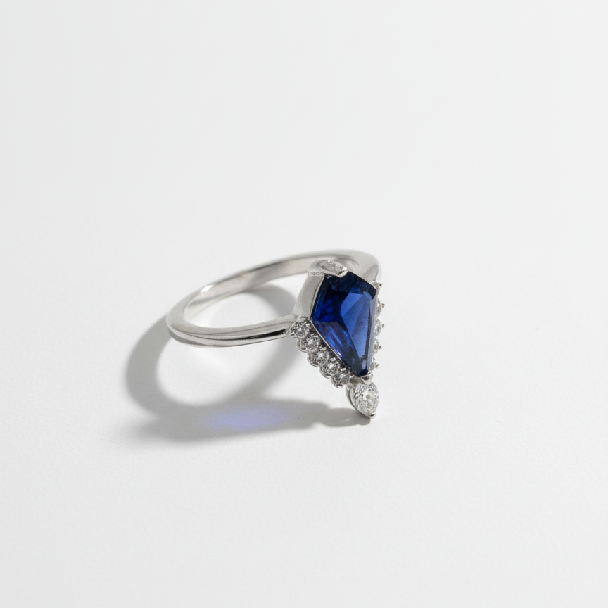 Silver Plated Midnight Elegance Sapphire Blue Ring For Women