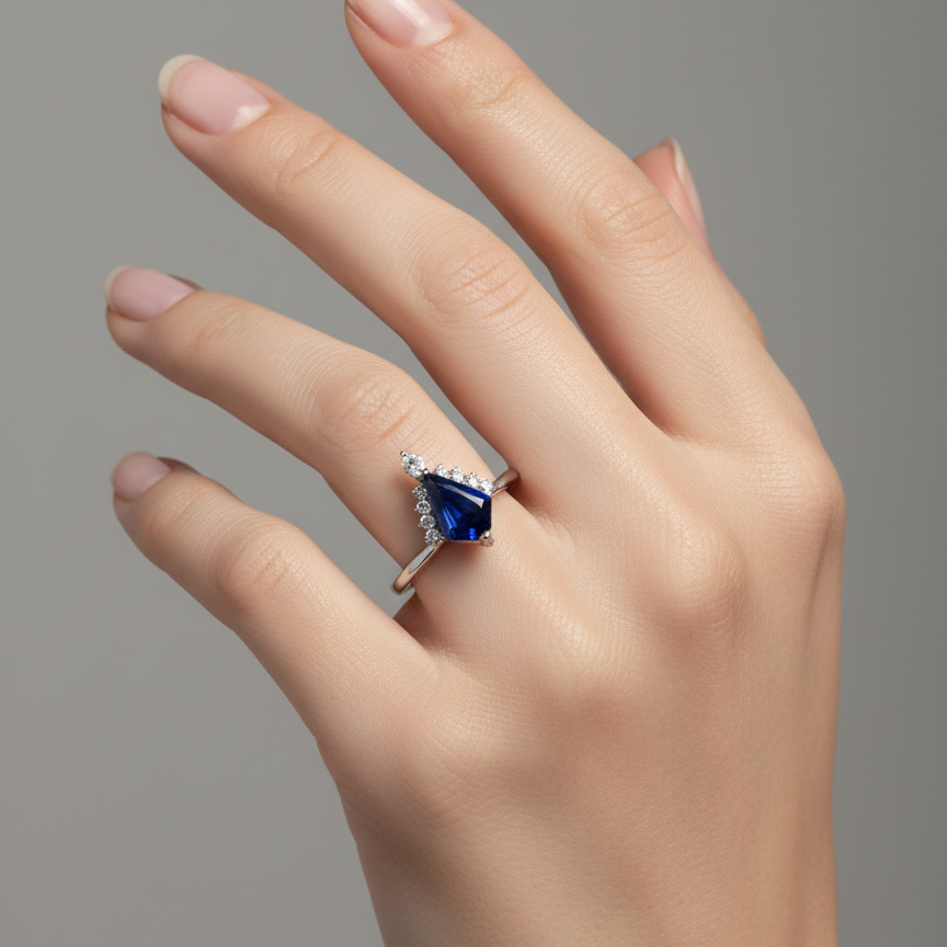 Silver Plated Midnight Elegance Sapphire Blue Ring For Women