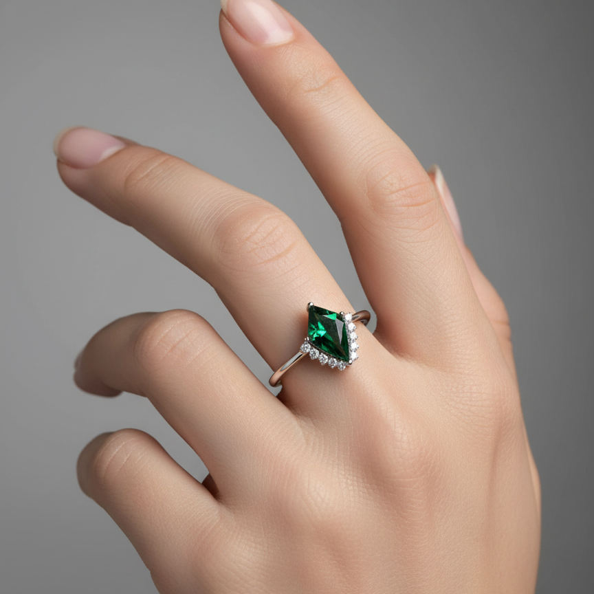 Silver Plated Emerald Radiance Green Crysta Statement Ring